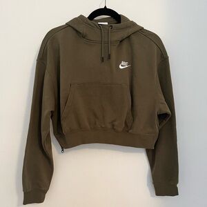 Nike Women's Cropped Hoodie with Drawstring Olive Green Size XS
